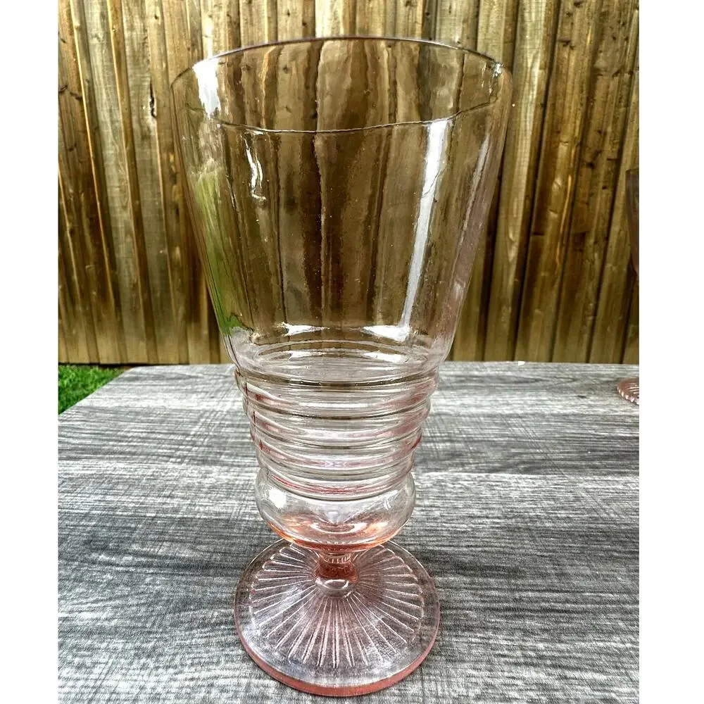 1930's-40's Vintage Pink Depression Glass Footed Soda Fountain Tumblers Set of 5